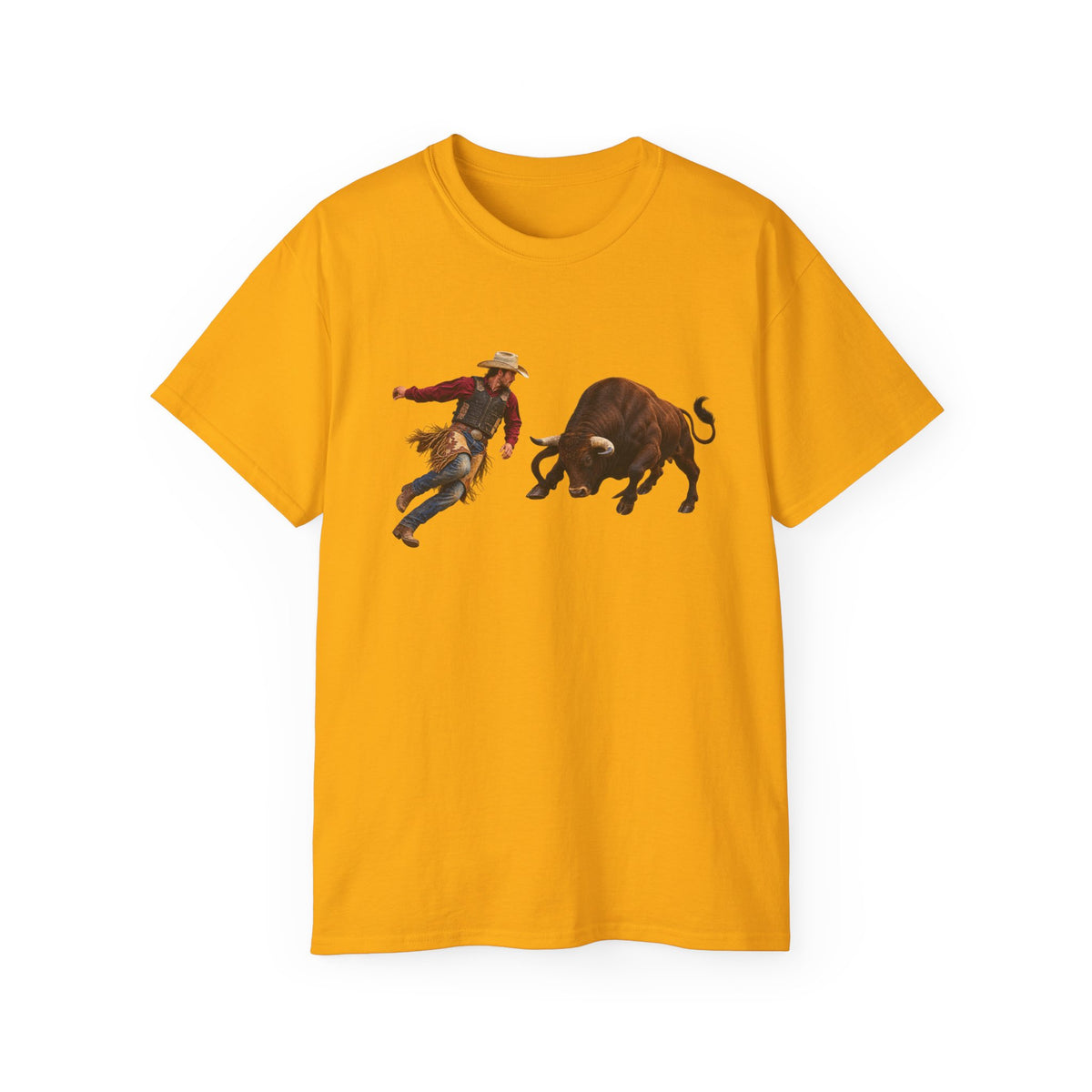 Unisex Ultra Cotton Tee - Cowboys - Cowboy and Bull - Color - 3D Transparent