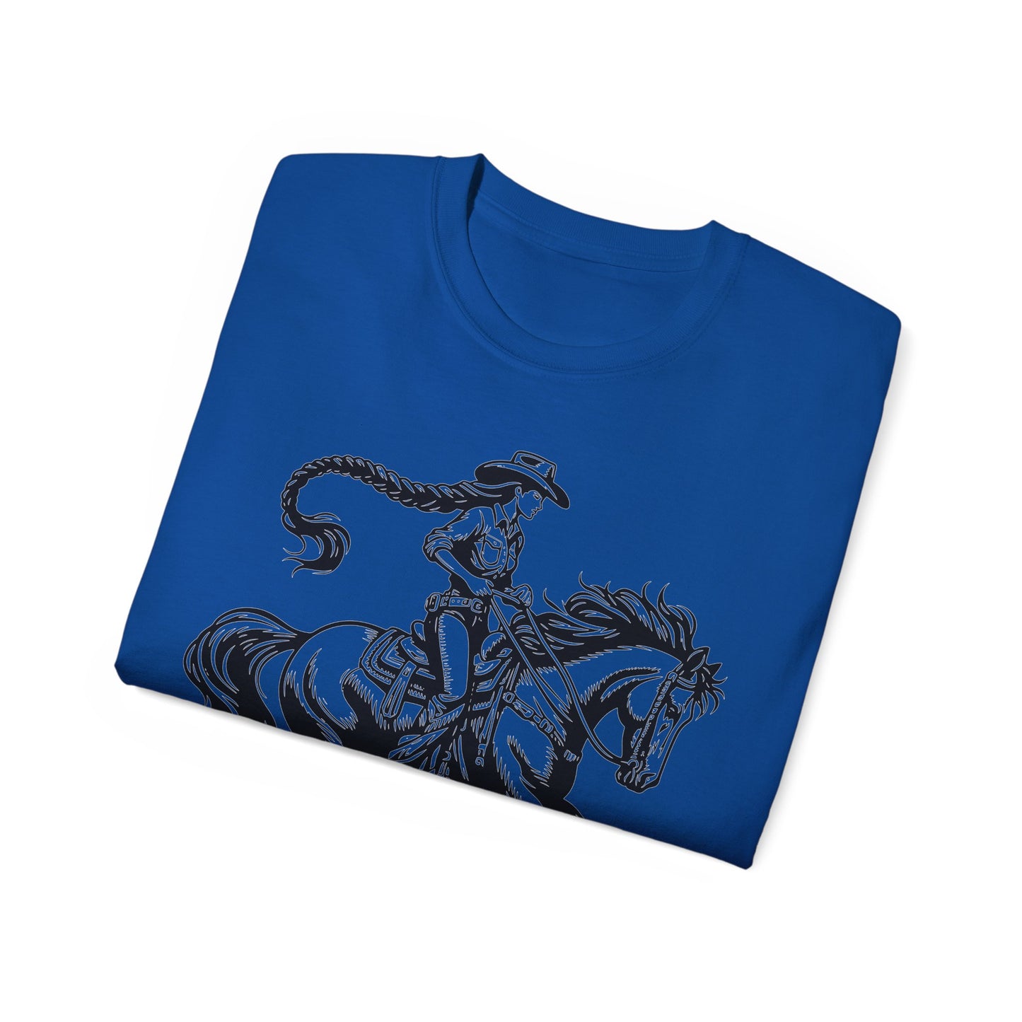 Unisex Ultra Cotton Tee - Cowgirl Riding Horse - Windblown
