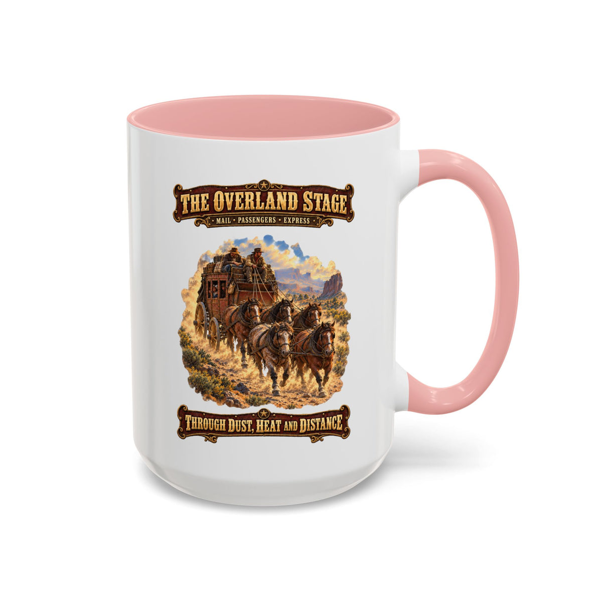 Accent Coffee Mug (11, 15oz) - Overland Stage - Dusty Trails - 3D - Enhanced