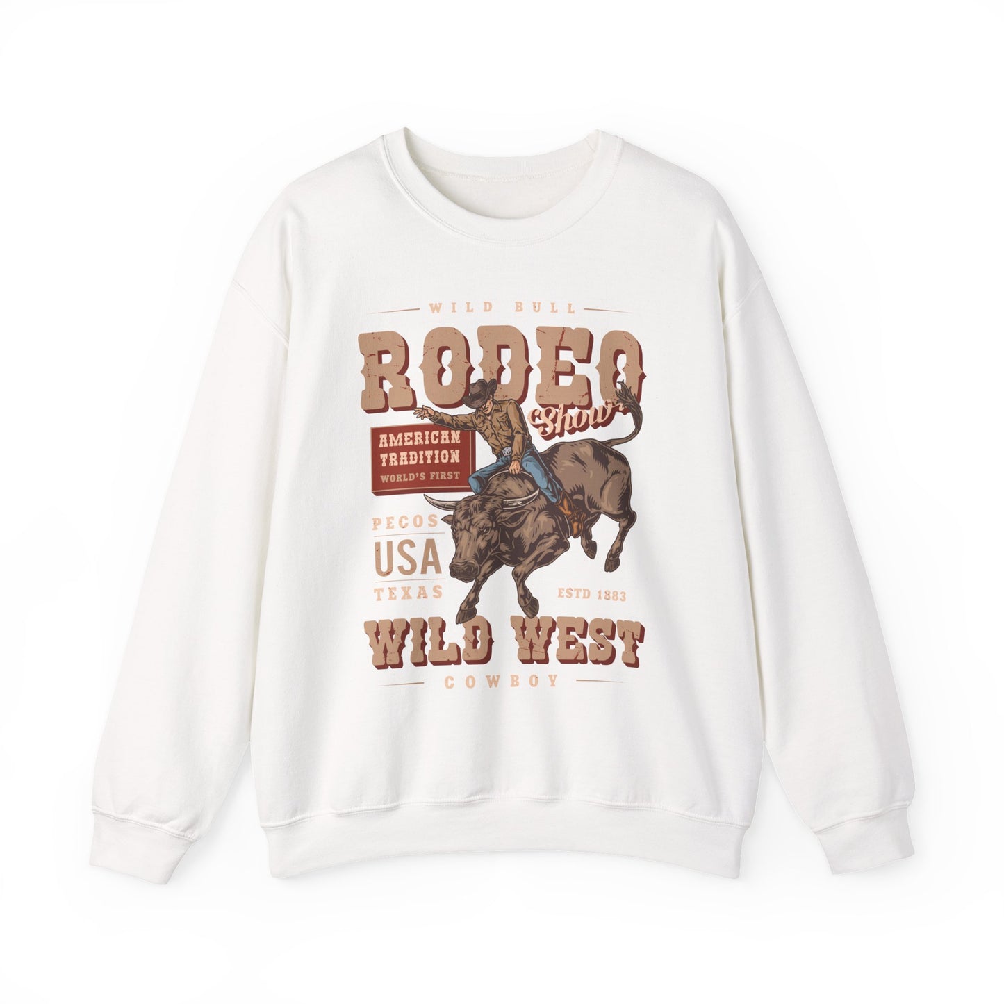 Crewneck Sweatshirt - American Tradition Wild Bull Rodeo Show - Wild West Cowboy, Texas