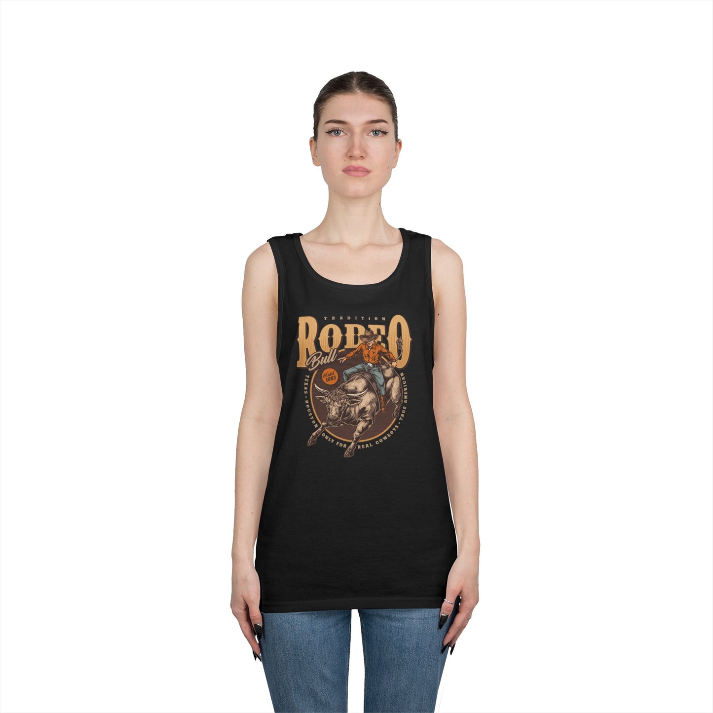 Unisex Heavy Cotton Tank Top - Tradition Rodeo Bull - Real Cowboys