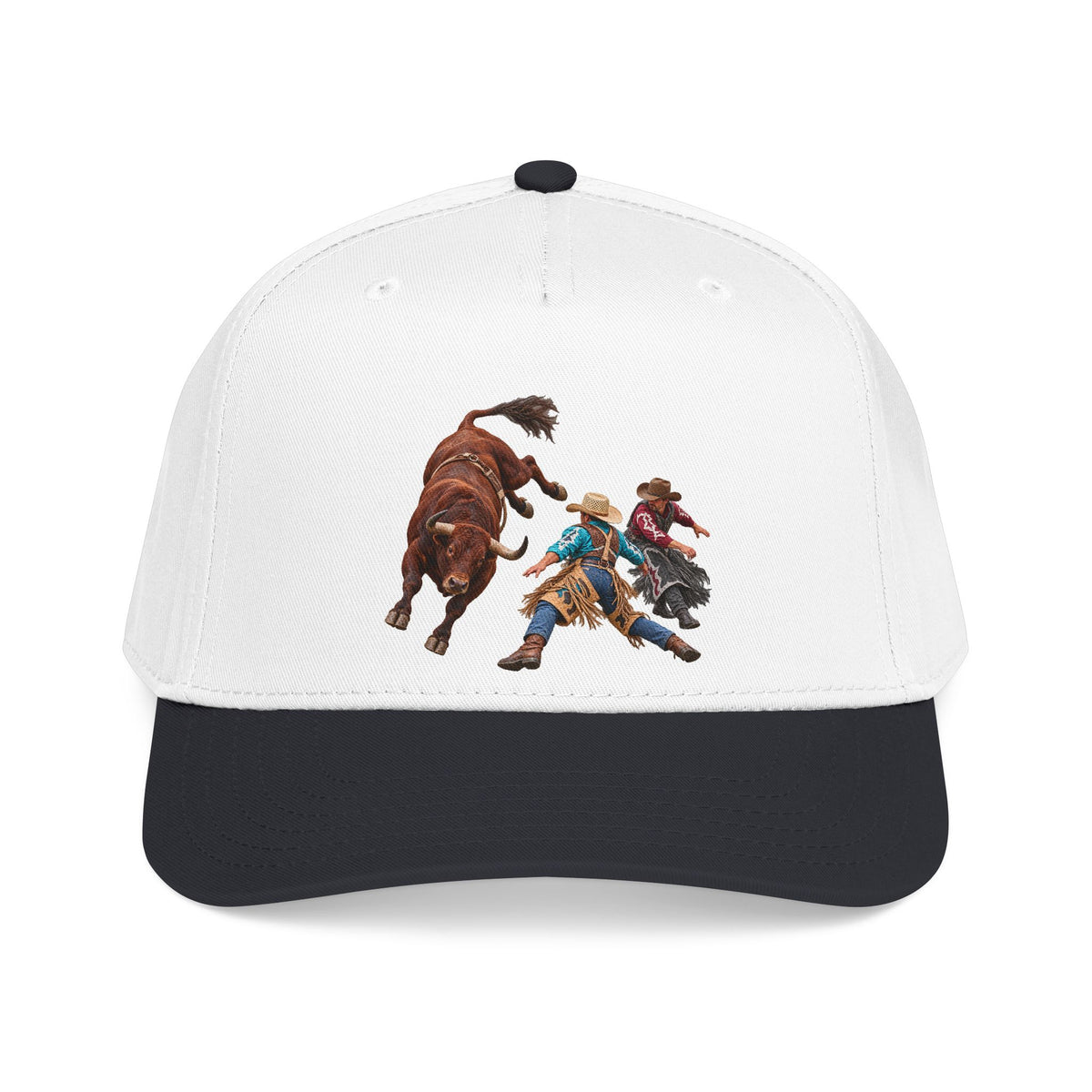 Mid Profile Baseball Cap — Cowboys - Clowns and Brown Bull - without Text - 3D Transparent