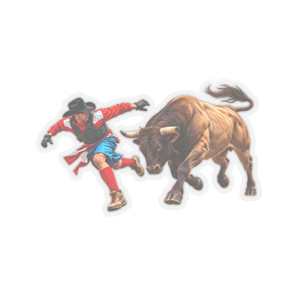 Kiss-Cut Stickers - Cowboys - Bull Chasing Clown - without Text - 3D Transparent