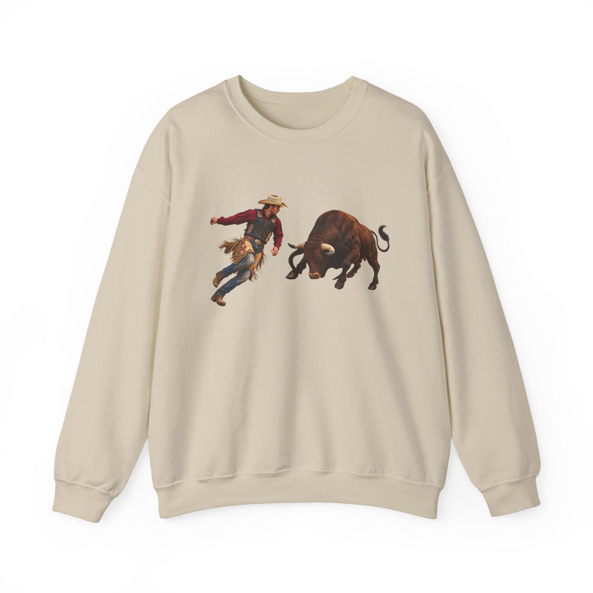 Crewneck Sweatshirt - Cowboys - Cowboy and Bull - Color - 3D Transparent