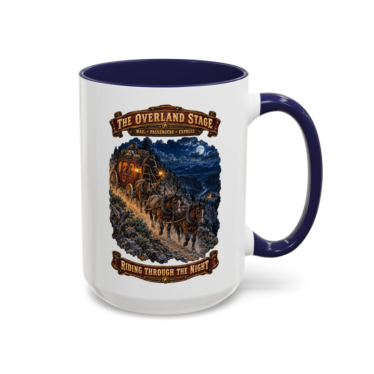 Accent Coffee Mug (11, 15oz) - Night Ride Overland Stage - Dusty Trails - 3D - Enhanced