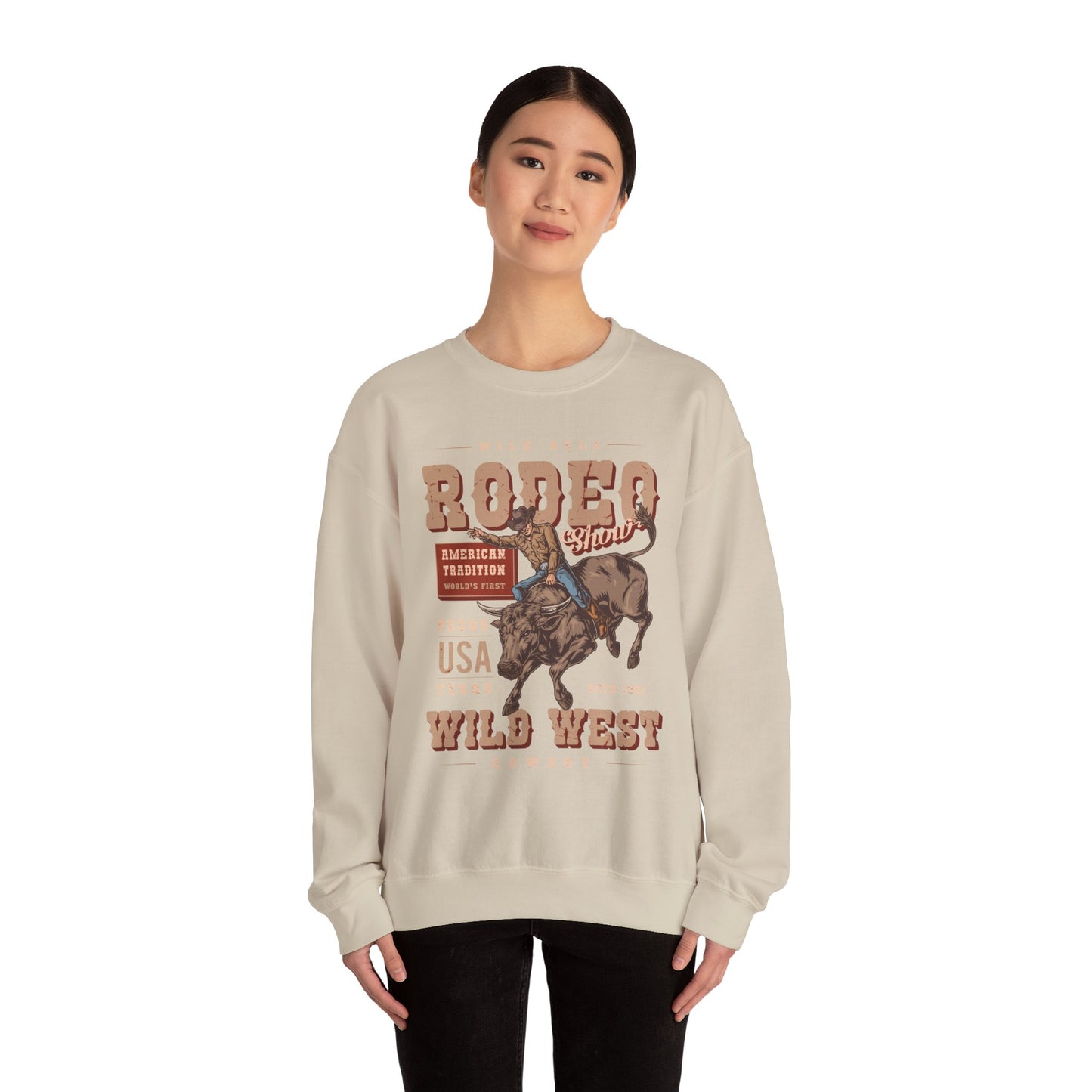 Crewneck Sweatshirt - American Tradition Wild Bull Rodeo Show - Wild West Cowboy, Texas