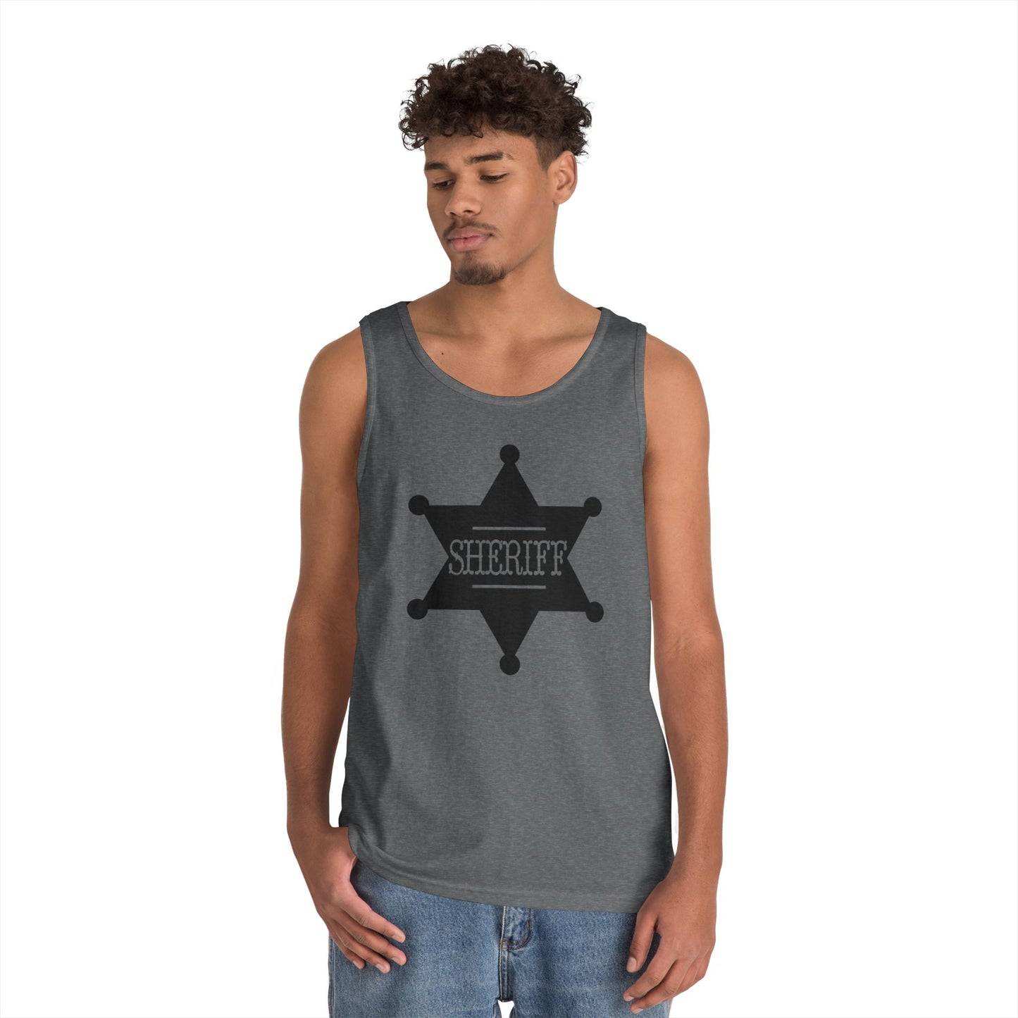 Unisex Heavy Cotton Tank Top - Sheriff Badge w Txt Sheriff X 300