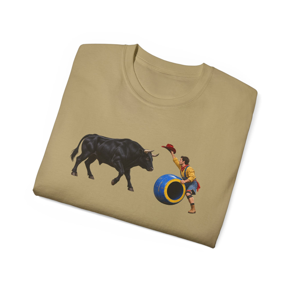 Unisex Ultra Cotton Tee - Cowboys - Clown Teasing Bull, Barrel - 3D Transparent