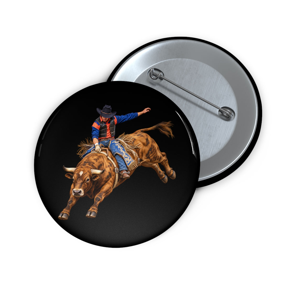 Custom Pin Buttons - Cowboys - Bull Rider - Oblique - without Text - 3D Transparent