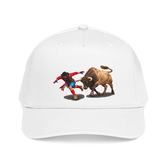 Mid Profile Baseball Cap — Cowboys - Bull Chasing Clown - Ground Shadow - without Text - 3D Transparent