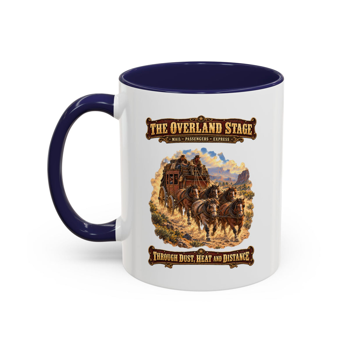 Accent Coffee Mug (11, 15oz) - Overland Stage - Dusty Trails - 3D - Enhanced