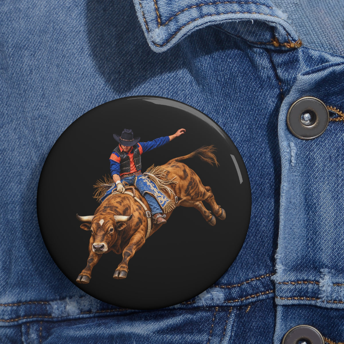 Custom Pin Buttons - Cowboys - Bull Rider - Oblique - without Text - 3D Transparent