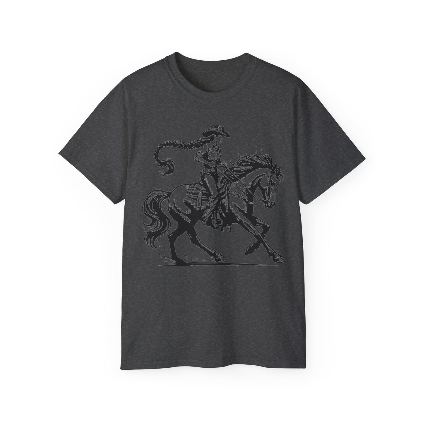 Unisex Ultra Cotton Tee - Cowgirl Riding Horse - Windblown