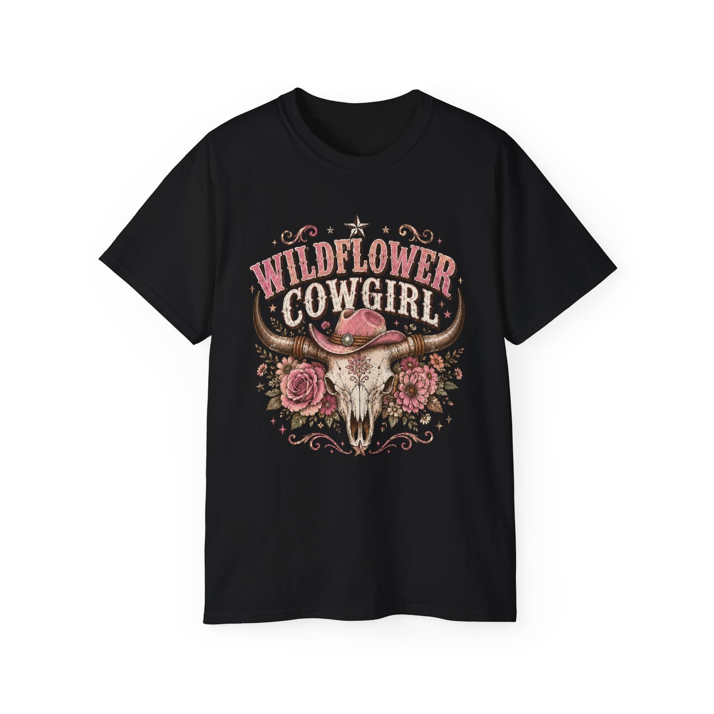 T-Shirt - Wildflower cowgirl with rustic charm