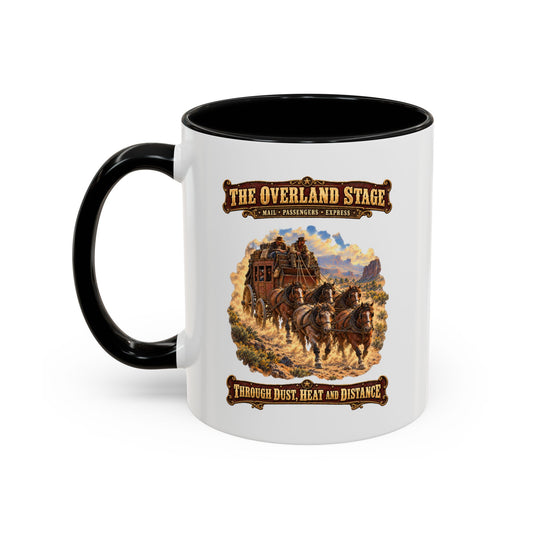 Accent Coffee Mug (11, 15oz) - Overland Stage - Dusty Trails - 3D - Enhanced