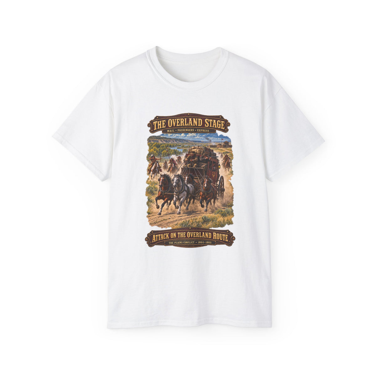 Unisex Ultra Cotton Tee - Overland Stage - Indian Attack on the Trail - 3D - Enhanced