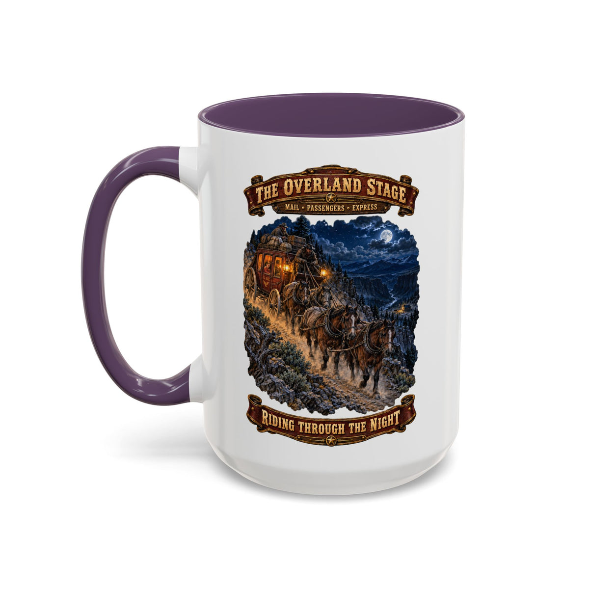 Accent Coffee Mug (11, 15oz) - Night Ride Overland Stage - Dusty Trails - 3D - Enhanced