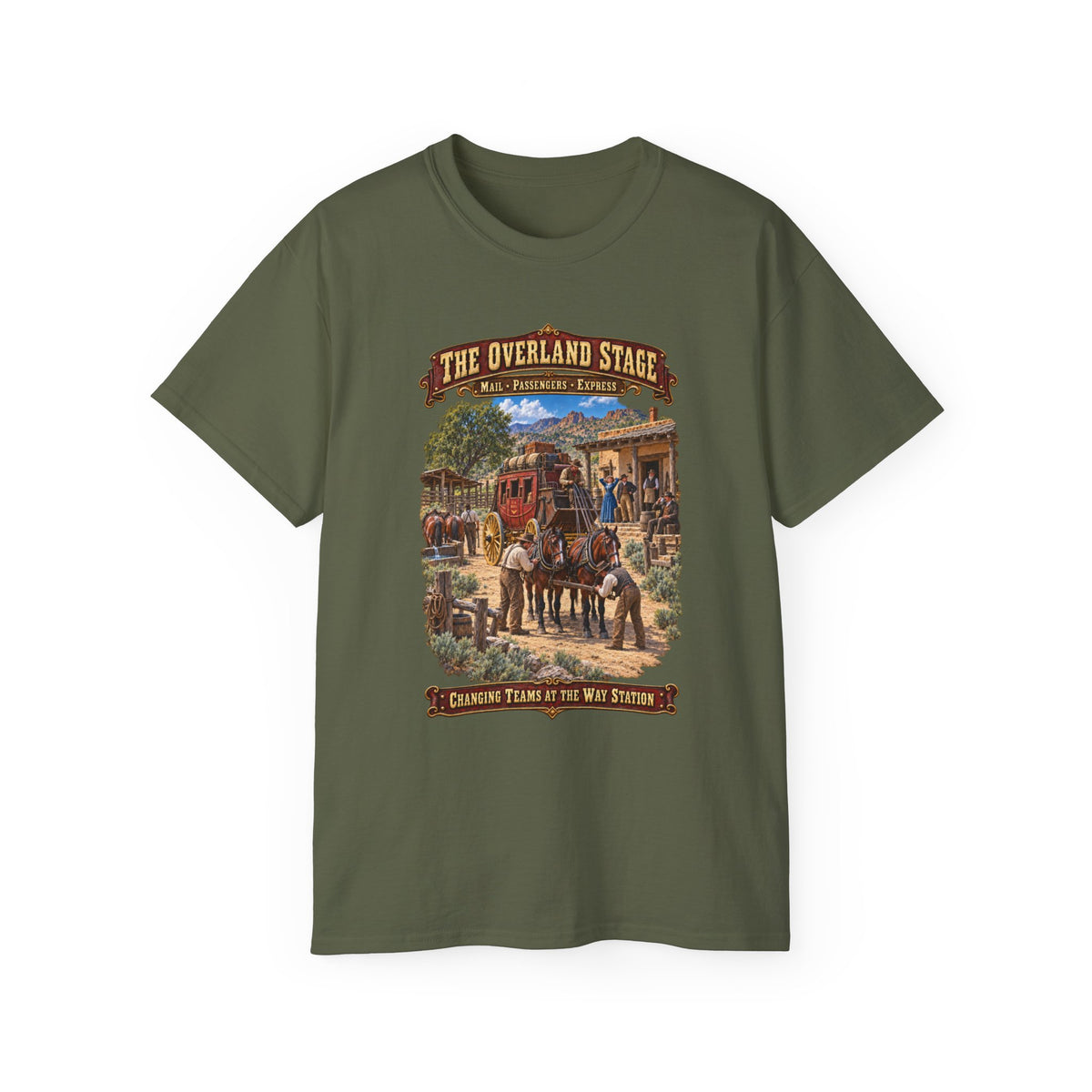 Unisex Ultra Cotton Tee - Overland Stage - Changing Teams at the Way Station - 3D - Enhanced