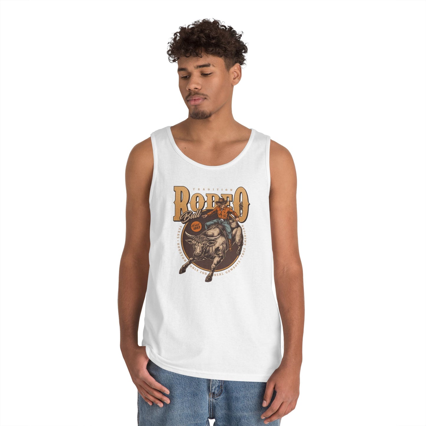 Unisex Heavy Cotton Tank Top - Tradition Rodeo Bull - Real Cowboys