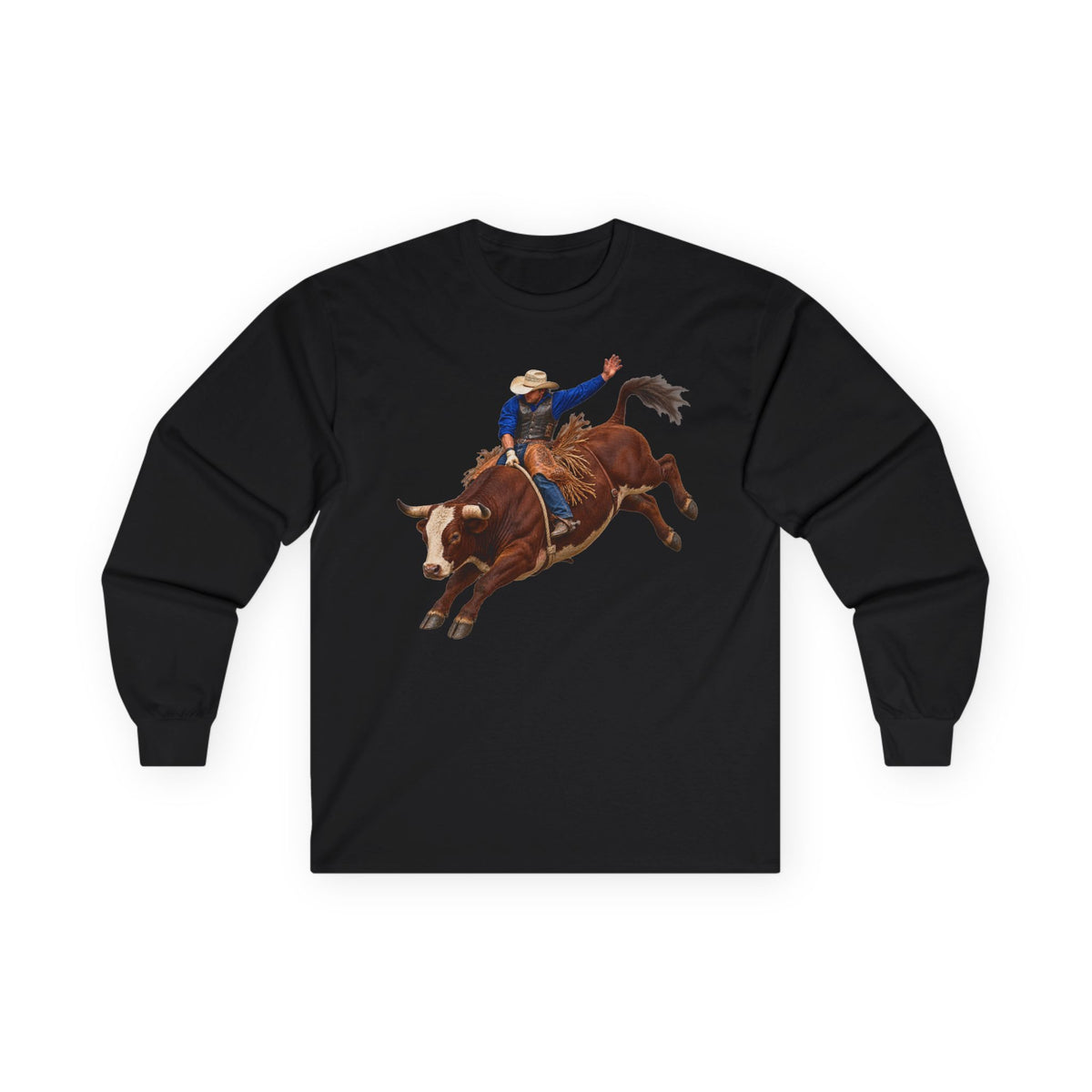 Unisex Ultra Cotton Long Sleeve Tee - Cowboys - Bull Rider - Mid Ride - without Text - 3D Transparent