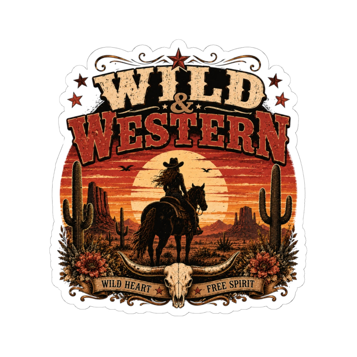 Kiss-Cut Sticker — Wild Western sunset ride