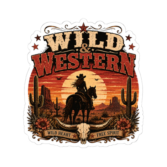 Kiss-Cut Sticker — Wild Western sunset ride
