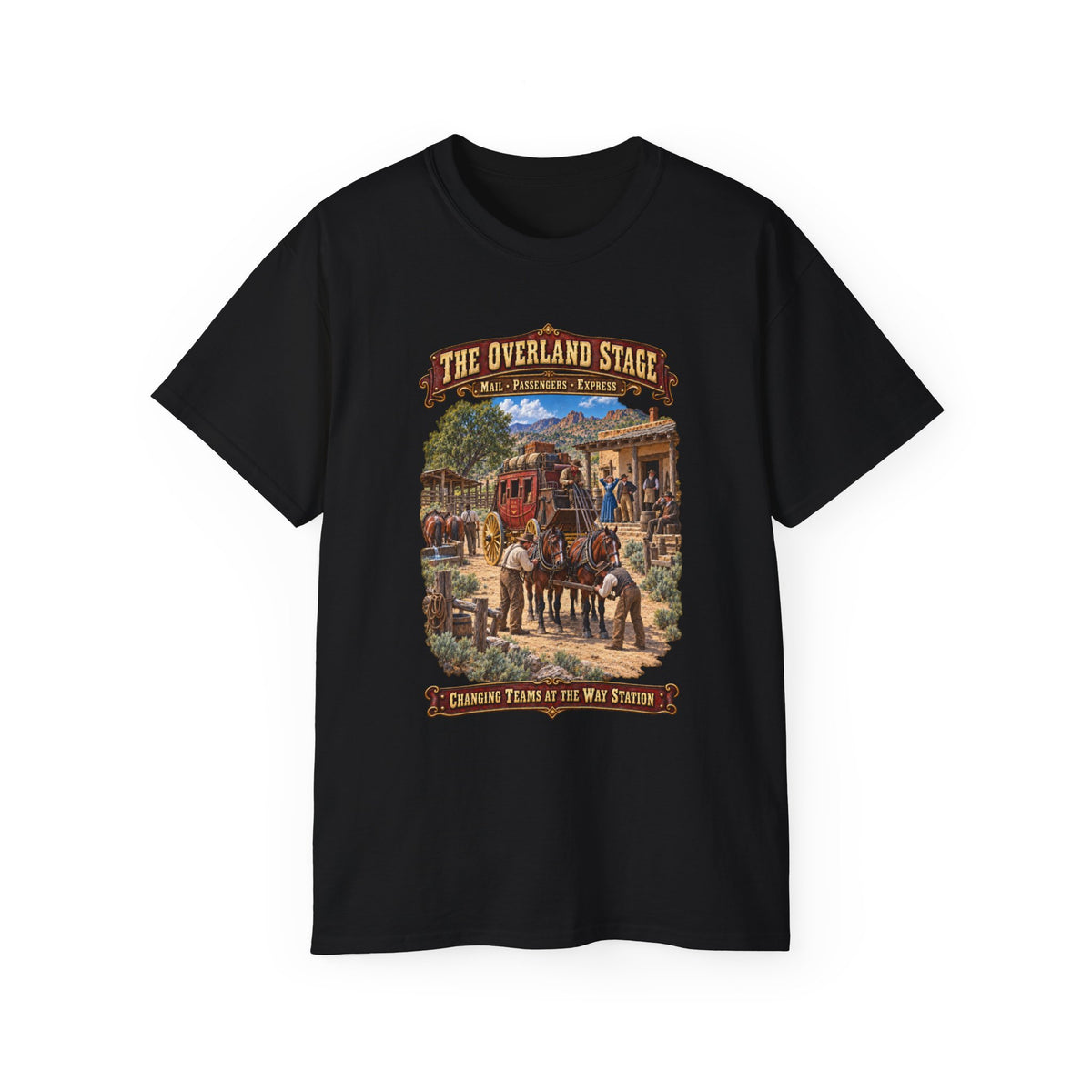 Unisex Ultra Cotton Tee - Overland Stage - Changing Teams at the Way Station - 3D - Enhanced