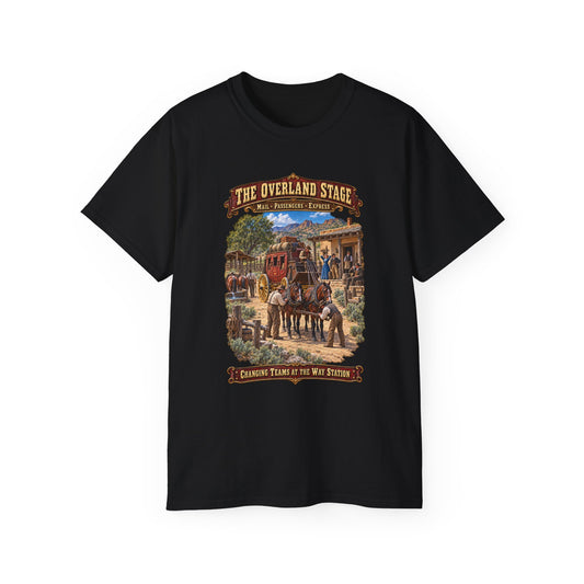 Unisex Ultra Cotton Tee - Overland Stage - Changing Teams at the Way Station - 3D - Enhanced