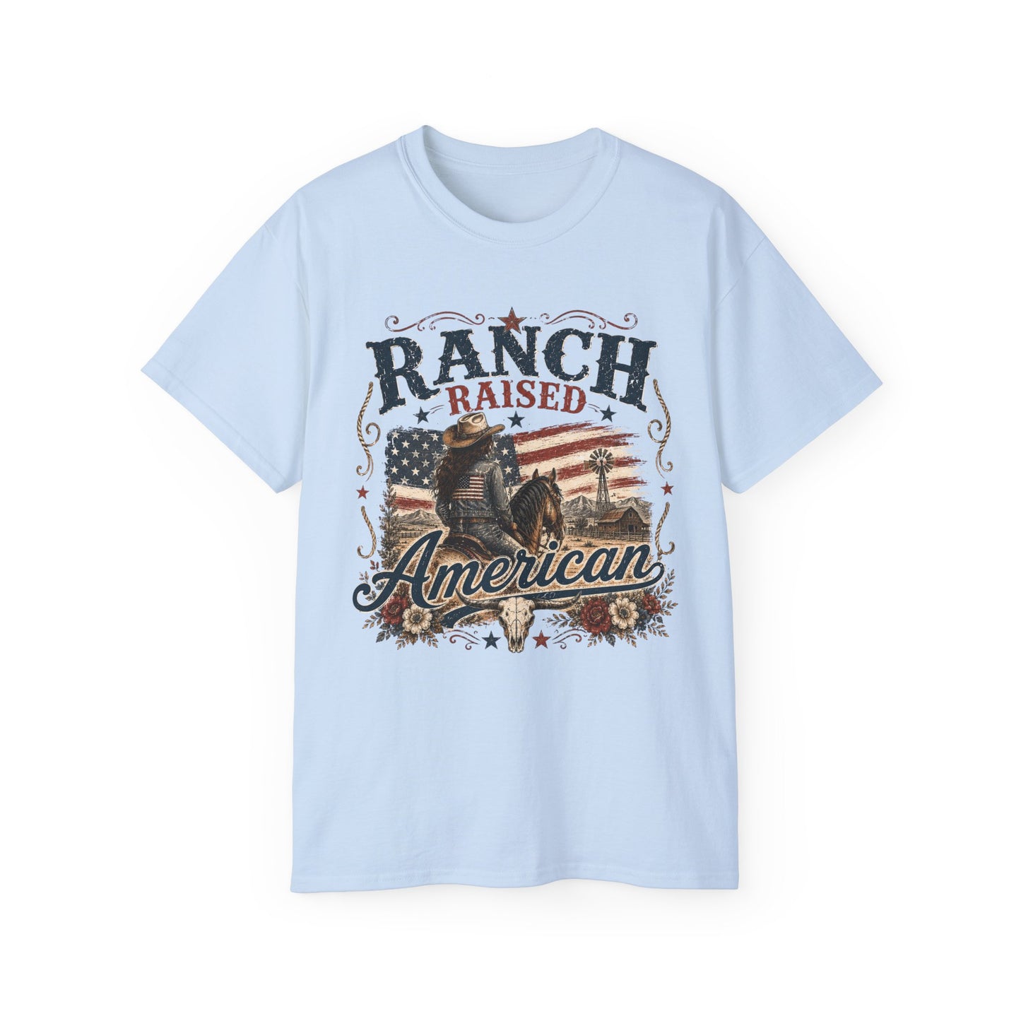 T-Shirt - Raised on a ranch, American spirit