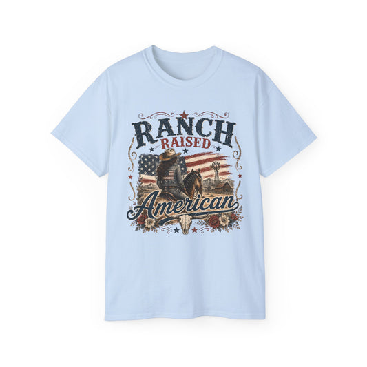 T-Shirt - Raised on a ranch, American spirit