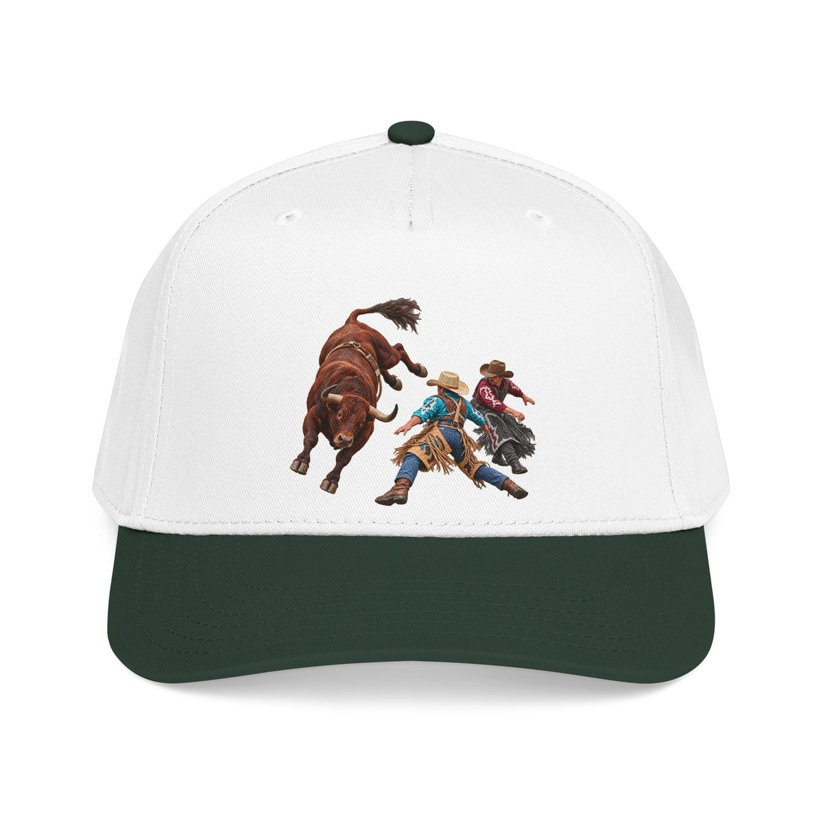 Mid Profile Baseball Cap — Cowboys - Clowns and Brown Bull - without Text - 3D Transparent