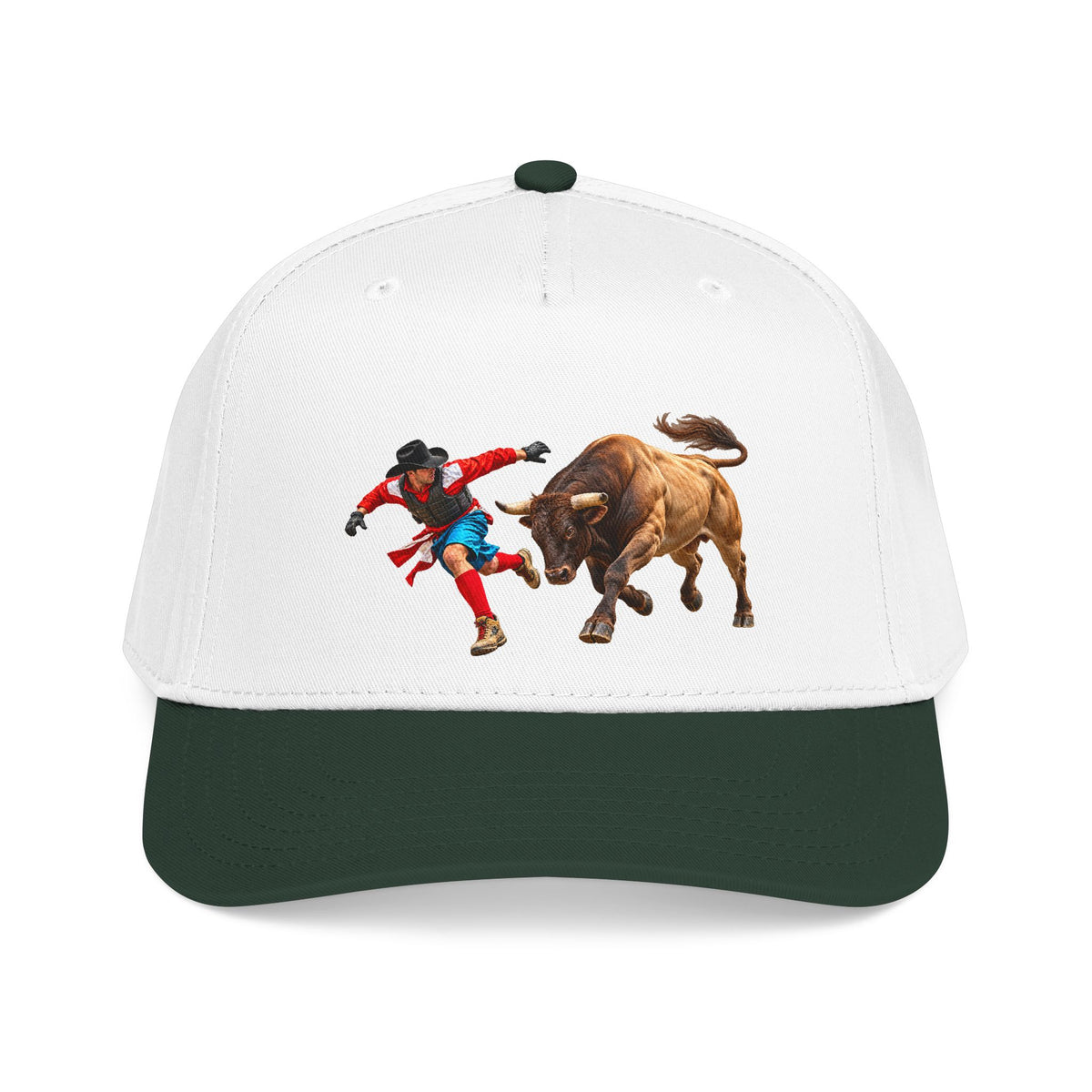 Mid Profile Baseball Cap — Cowboys - Bull Chasing Clown - without Text - 3D Transparent
