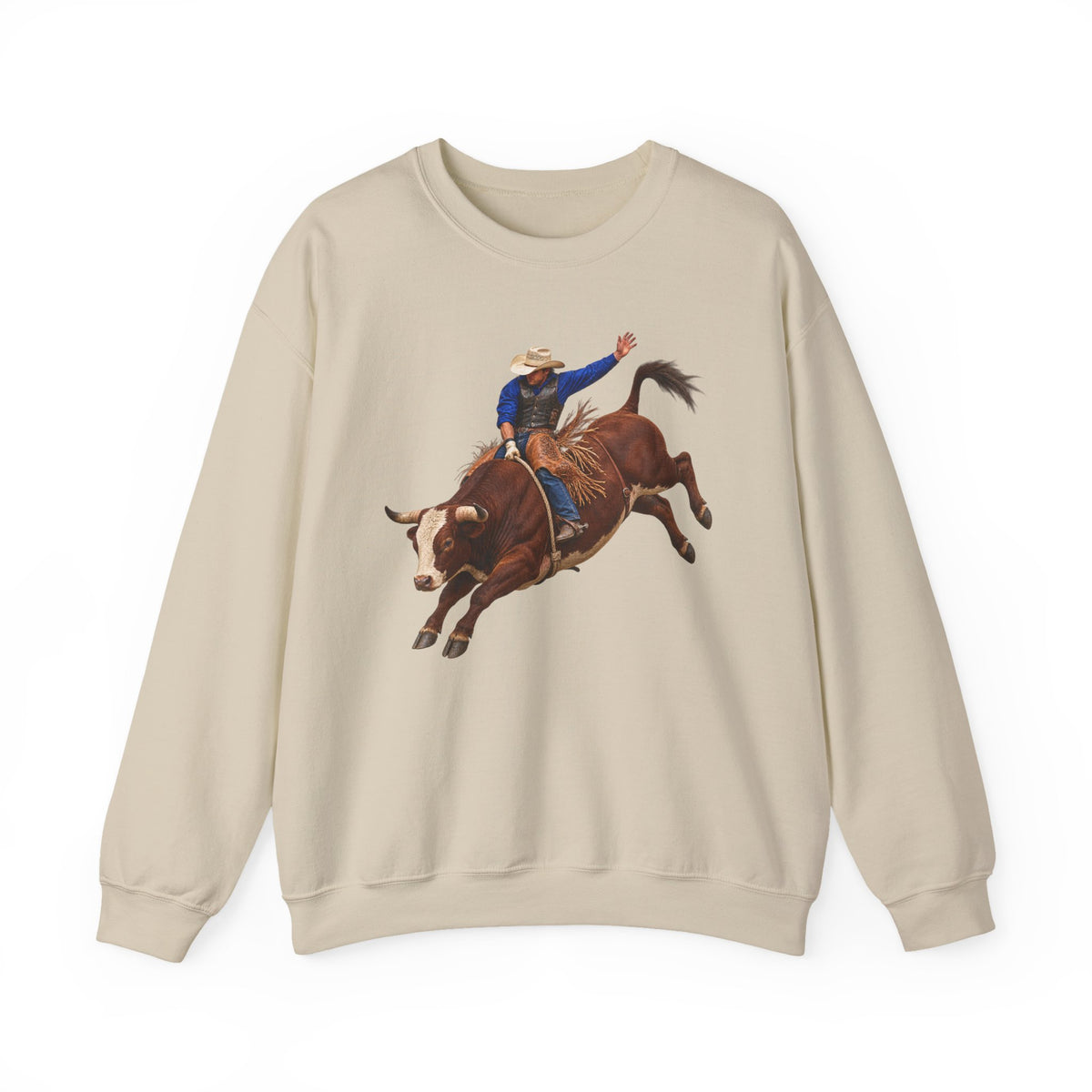 Crewneck Sweatshirt - Cowboys - Bull Rider - Mid Ride - without Text - 3D Transparent