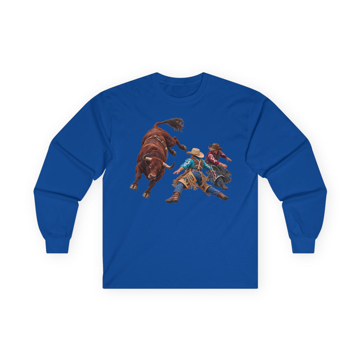 Unisex Ultra Cotton Long Sleeve Tee - Cowboys - Clowns and Brown Bull - without Text - 3D Transparent
