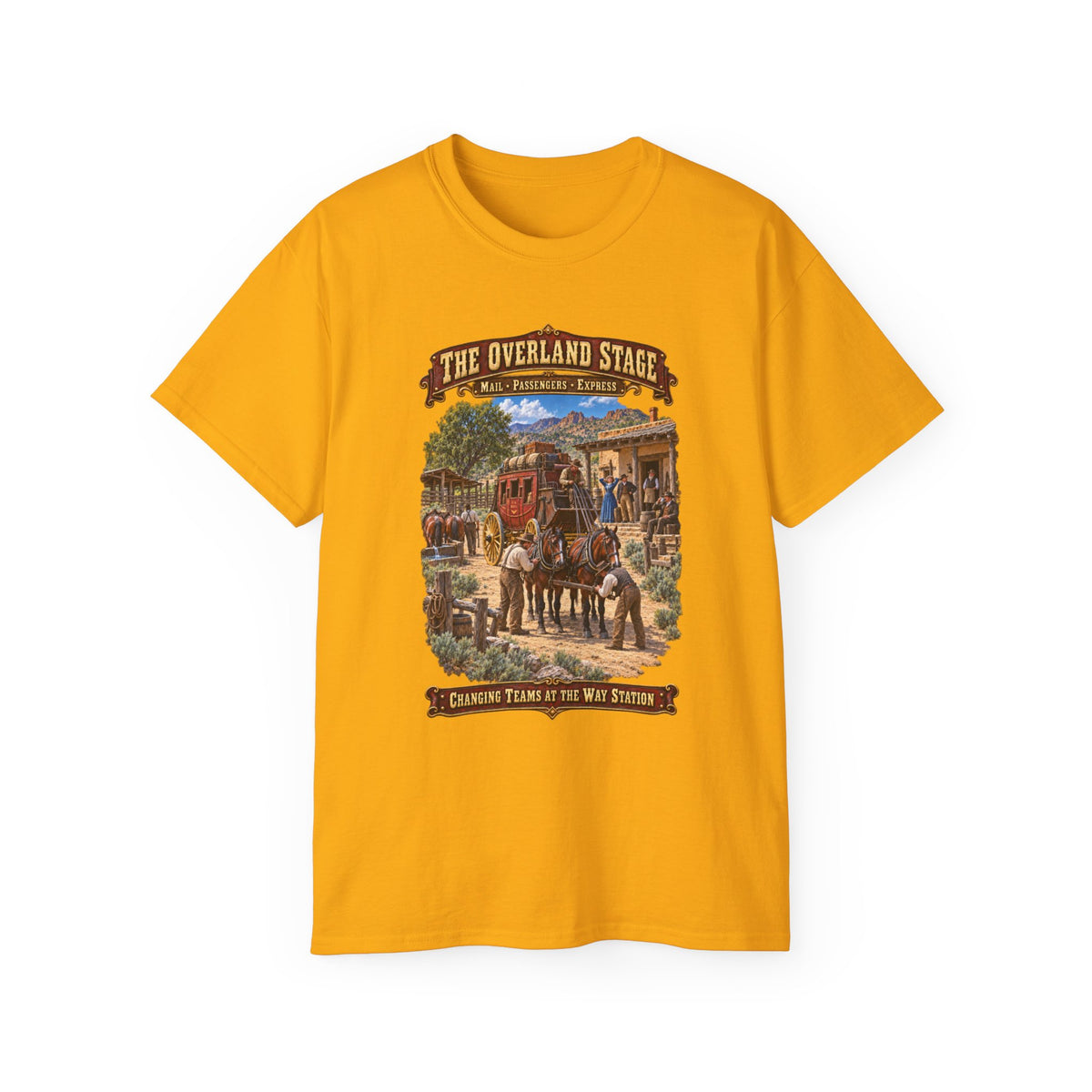 Unisex Ultra Cotton Tee - Overland Stage - Changing Teams at the Way Station - 3D - Enhanced