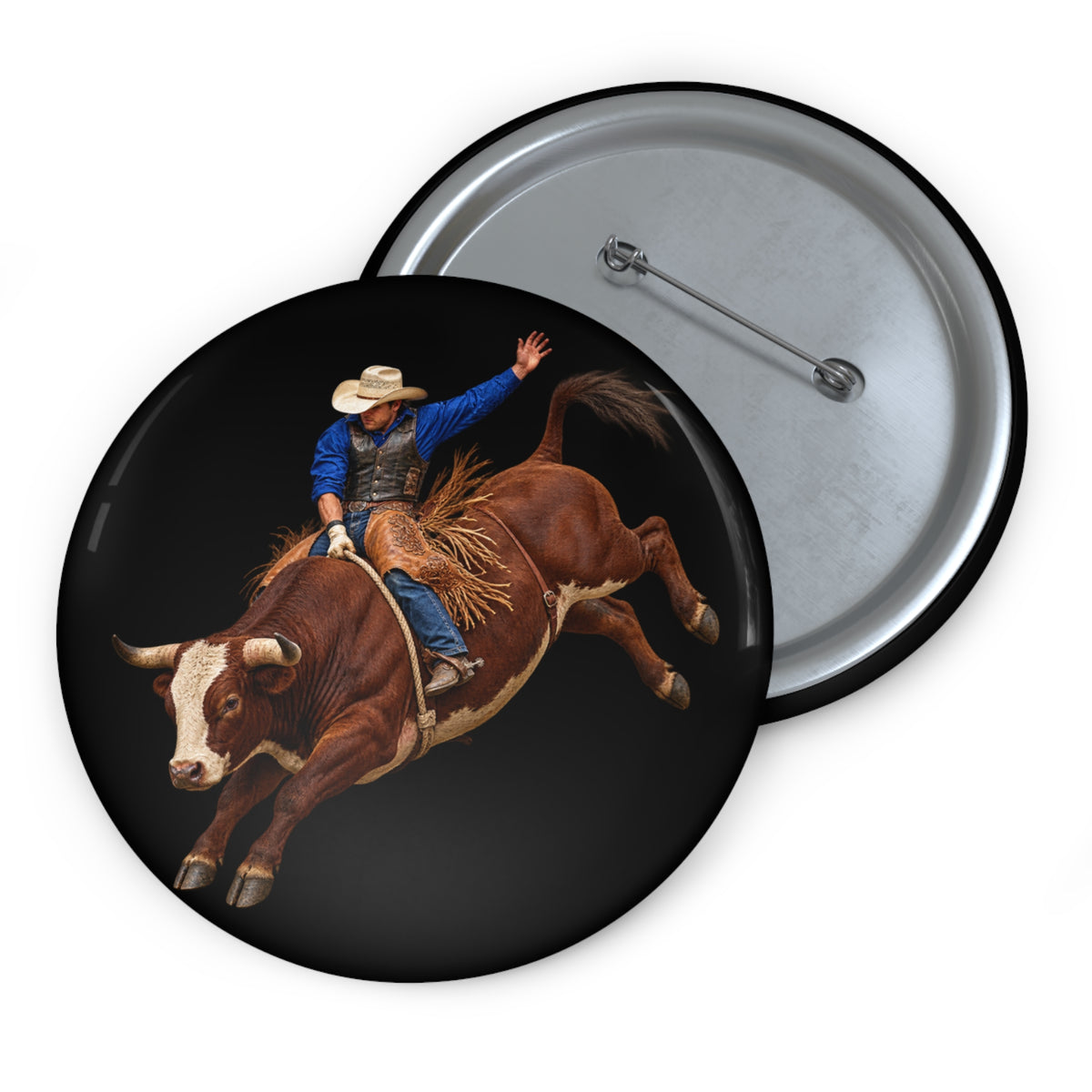 Custom Pin Buttons - Cowboys - Bull Rider - Mid Ride - without Text - 3D Transparent