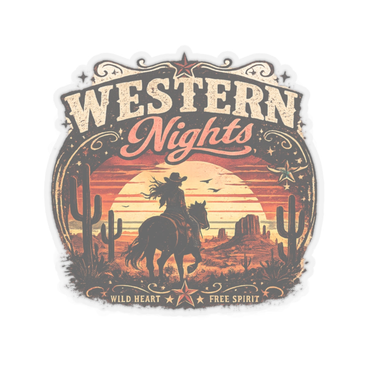 Kiss-Cut Sticker — Western nights and desert charm