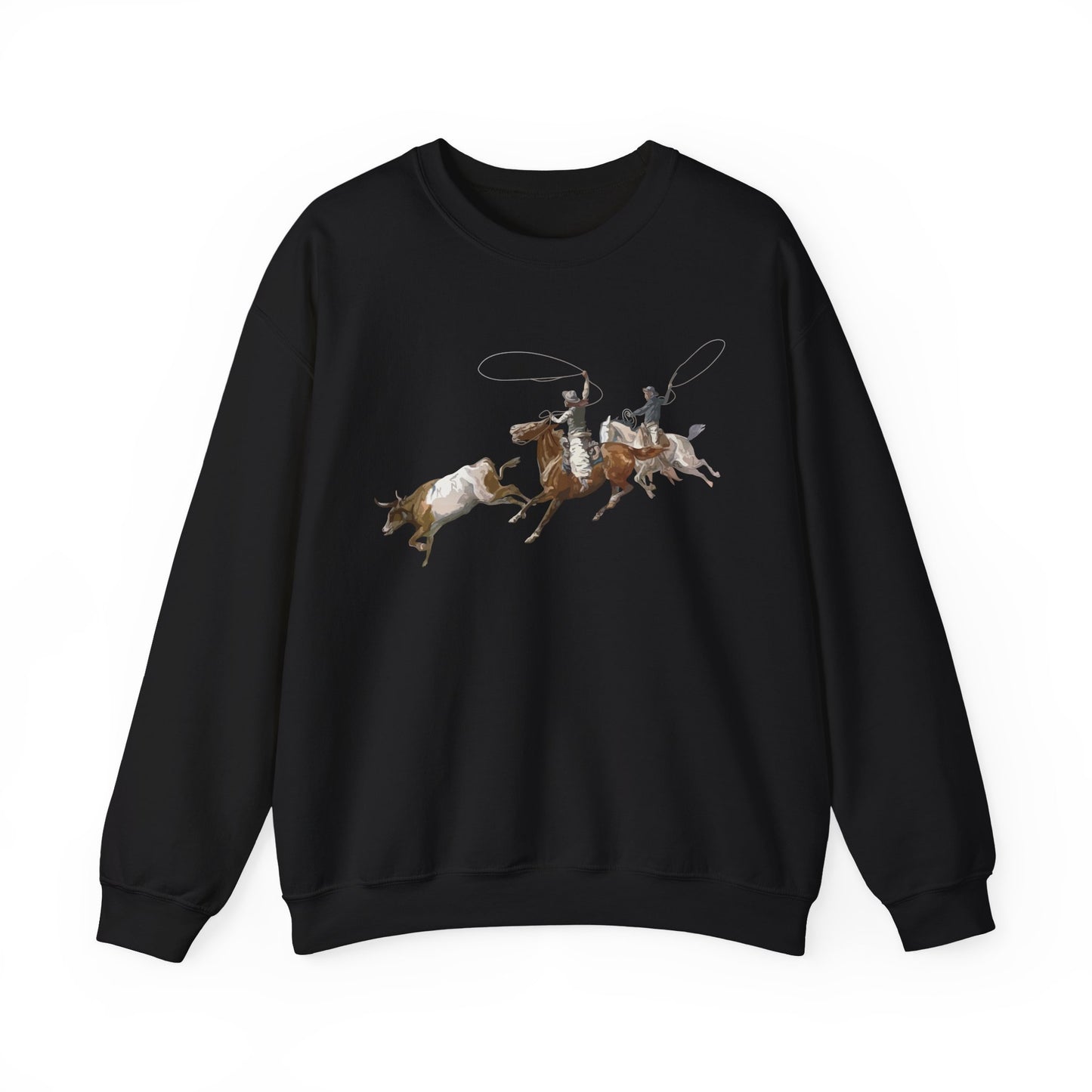Crewneck Sweatshirt - 2 Cowboys Roping 1 Longhorn X 300