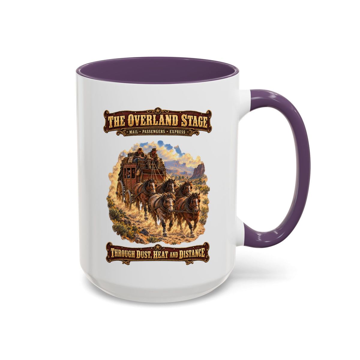 Accent Coffee Mug (11, 15oz) - Overland Stage - Dusty Trails - 3D - Enhanced