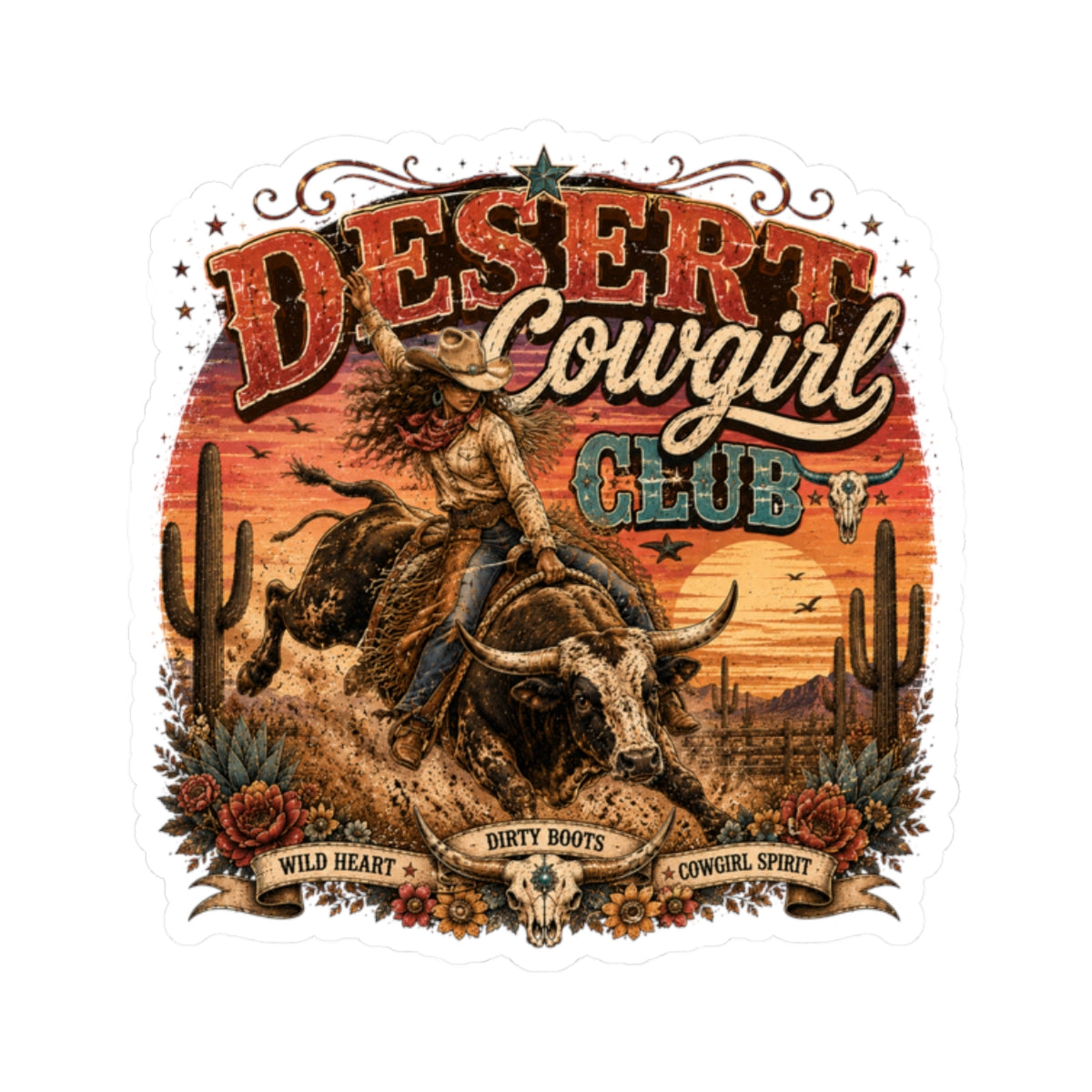 Kiss-Cut Sticker — Desert cowgirl rodeo spirit