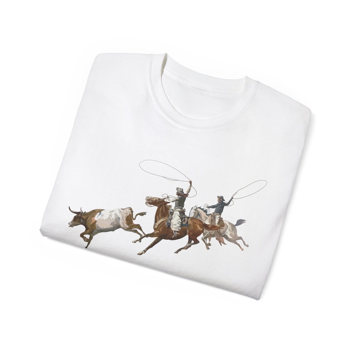 Unisex Ultra Cotton Tee - 2 Cowboys Roping 1 Longhorn X 300