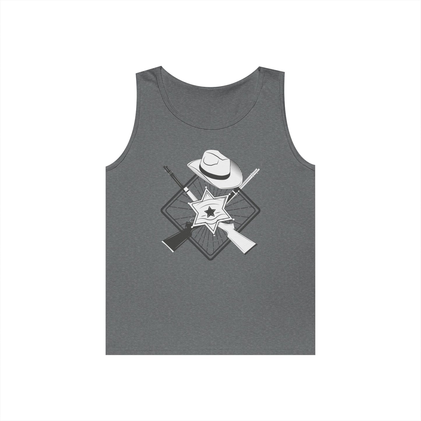 Unisex Heavy Cotton Tank Top - Vintage Cowboy w Rifles and Hat