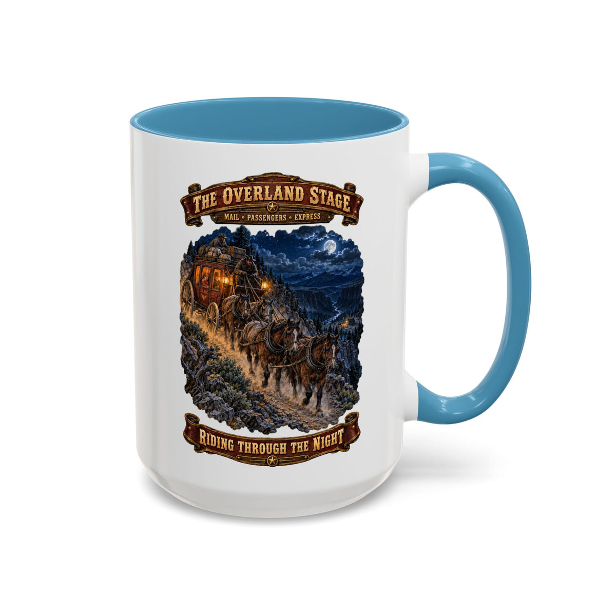 Accent Coffee Mug (11, 15oz) - Night Ride Overland Stage - Dusty Trails - 3D - Enhanced