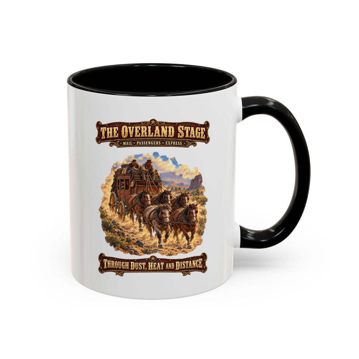 Accent Coffee Mug (11, 15oz) - Overland Stage - Dusty Trails - 3D - Enhanced