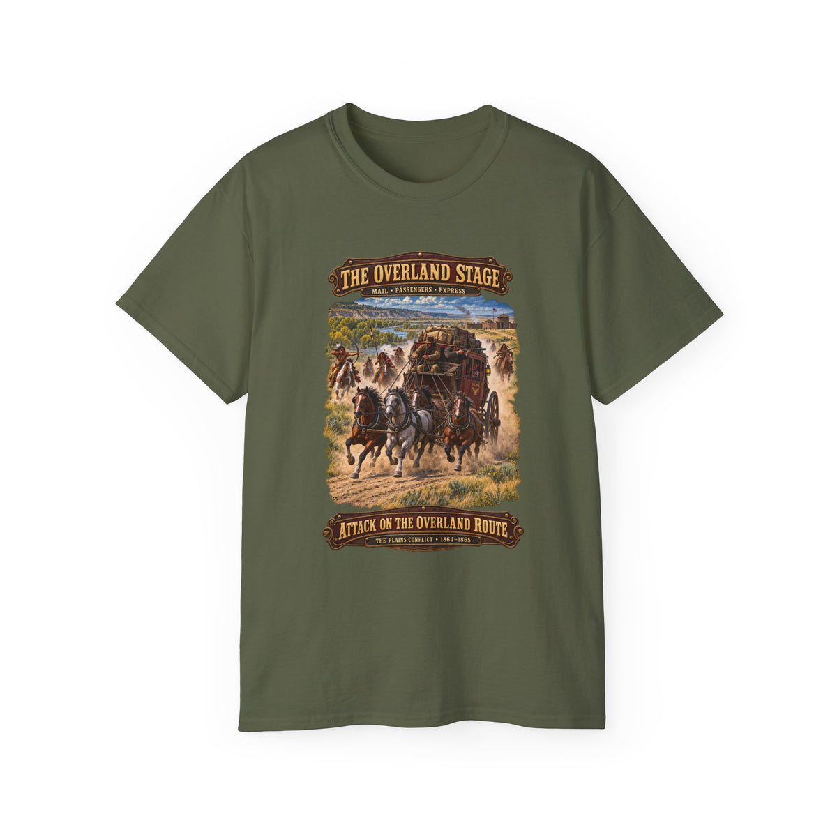 Unisex Ultra Cotton Tee - Overland Stage - Indian Attack on the Trail - 3D - Enhanced