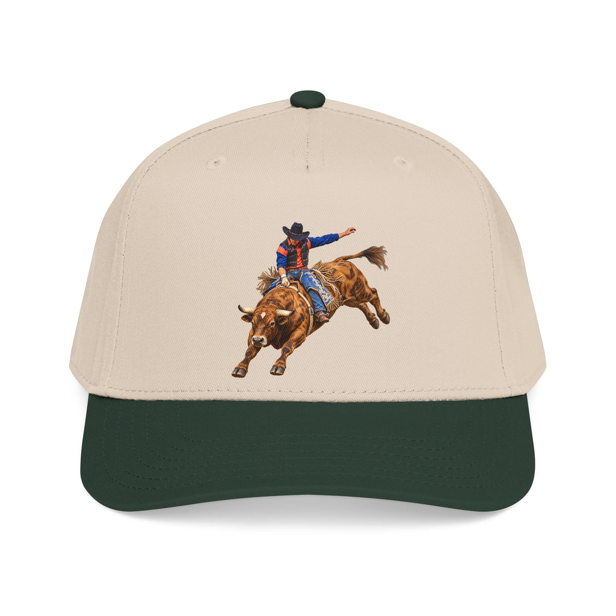 Mid Profile Baseball Cap — Cowboys - Bull Rider - Oblique - without Text - 3D Transparent