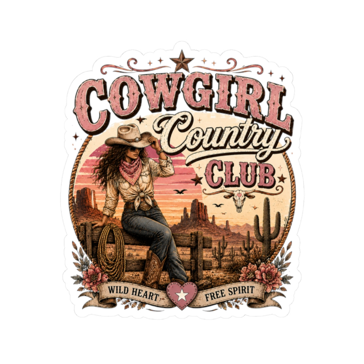 Kiss-Cut Sticker — Cowgirl country club emblem