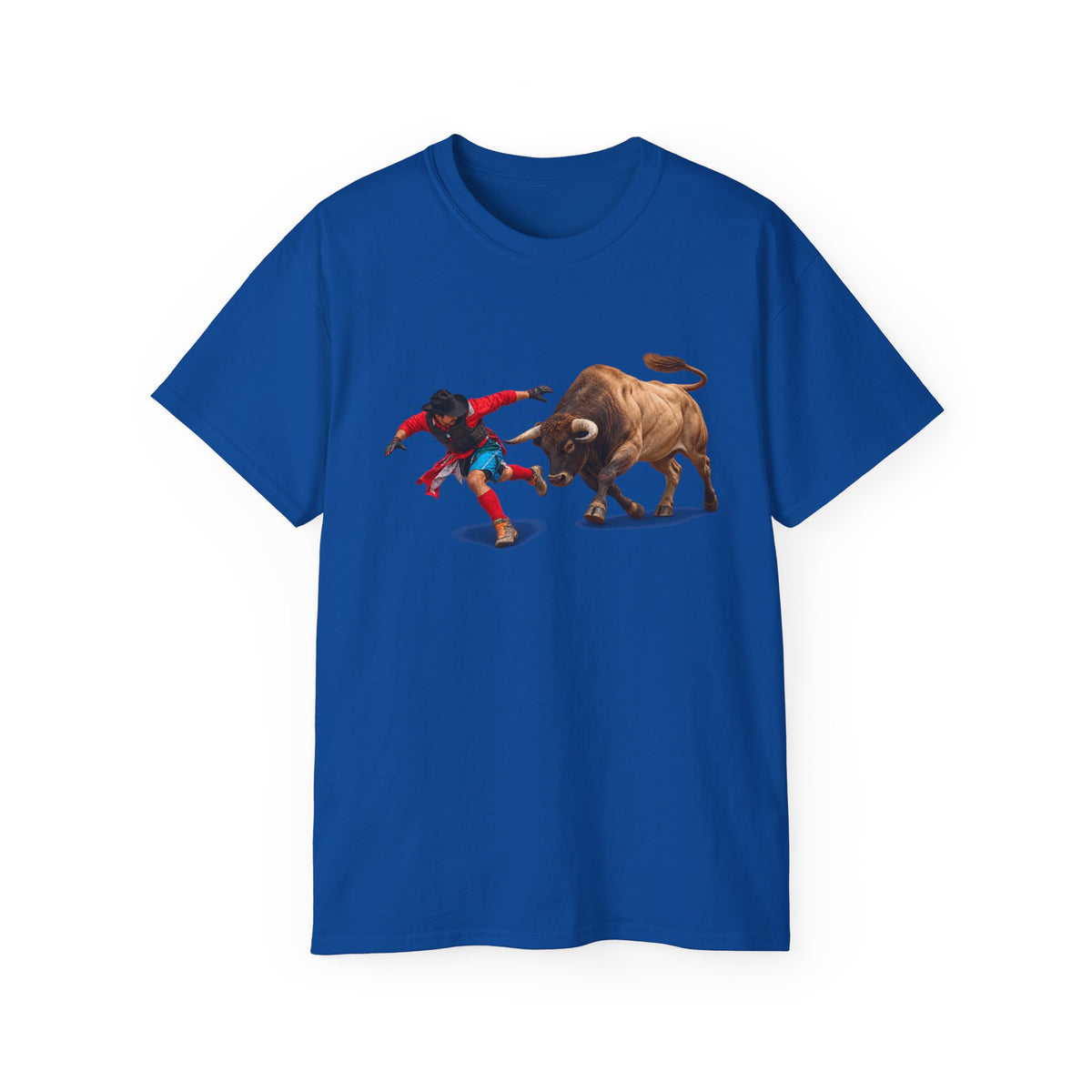 Unisex Ultra Cotton Tee - Cowboys - Bull Chasing Clown - Ground Shadow - without Text - 3D Transparent