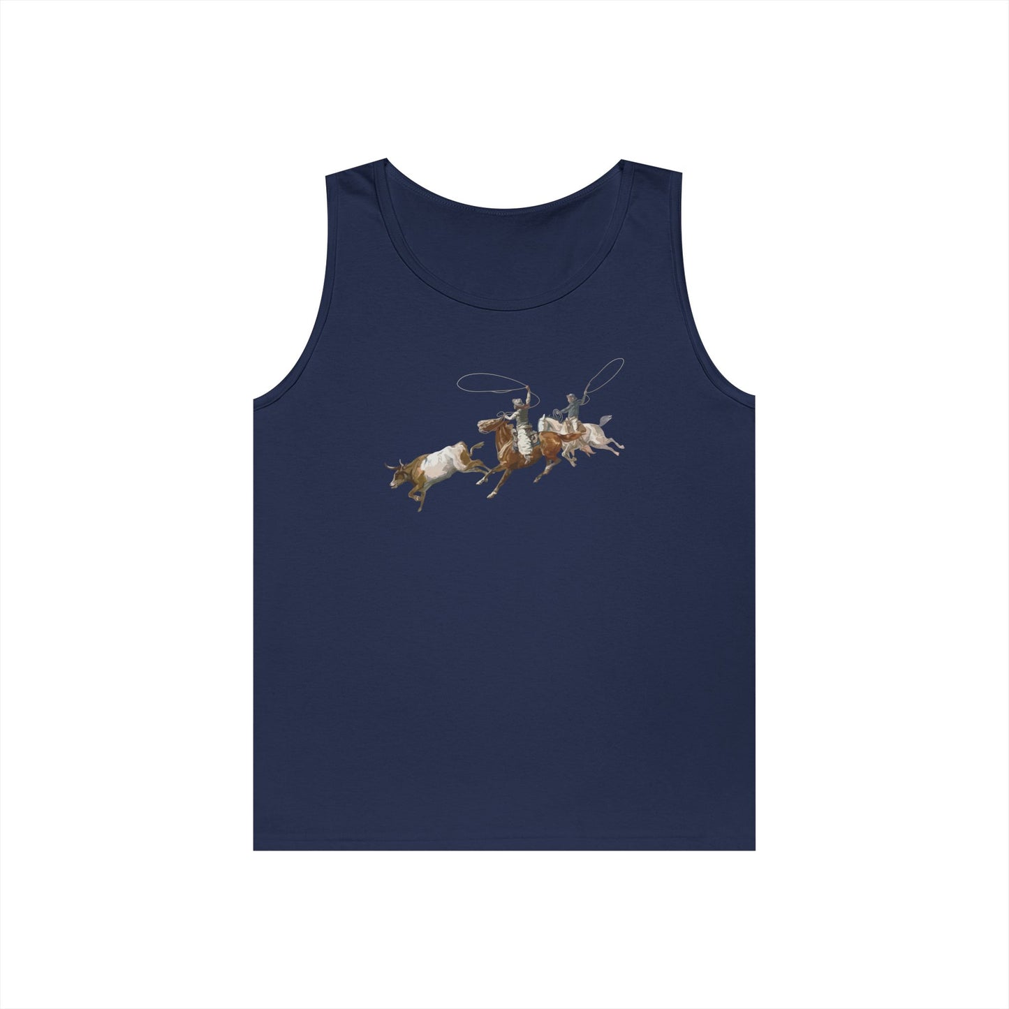 Unisex Heavy Cotton Tank Top - 2 Cowboys Roping 1 Longhorn X 300