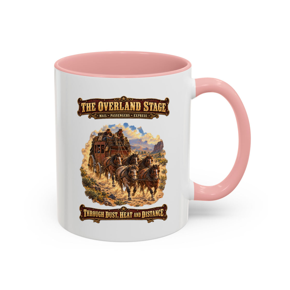 Accent Coffee Mug (11, 15oz) - Overland Stage - Dusty Trails - 3D - Enhanced